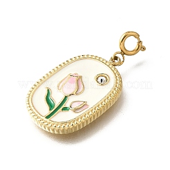 Oval with Flower 304 Stainless Steel Enamel & Rhinestone Pendant Decorations&nbsp;STAS-H202-40G