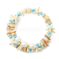 Synthetic Turquoise & Natural Cultured Freshwater Pearl Beads Stretch Bracelets for Women&nbsp;BJEW-JB13753
