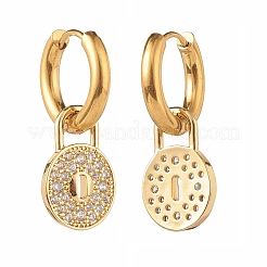 Padlock Brass Micro Pave Cubic Zirconia Dangle Earrings&nbsp;EJEW-JE04571