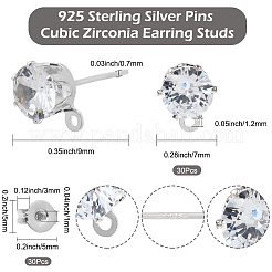 30Pcs Clear Cubic Zirconia Stud Earring Findings&nbsp;EJEW-BBC0006-06A