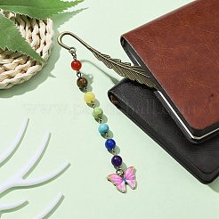 Butterfly Alloy Enamel Pendant Bookmark with Chakra Gemstone Bead&nbsp;AJEW-JK00253-02