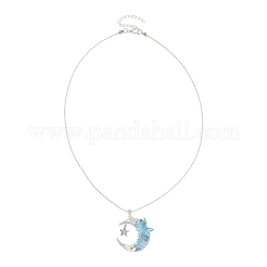 4Pcs 4 Colors Natural Aquamarine & Rose Quartz & Yellow Fluorite & Lavender Amethyst Wire Wrapped Moon with Acrylic Butterfly Pendant 304 Stainless Steel Ball Chain Necklaces&nbsp;NJEW-TA00266
