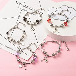 Alloy Heart Padlock and Skeleton Key Charm European Bracelet with Snake Chains&nbsp;BJEW-JB08043