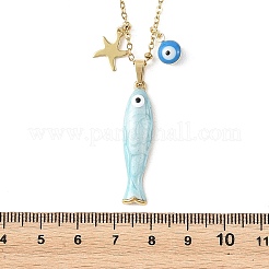 Brass Enamel Evil Eye & 304 Stainless Steel Fish Charms 304 Stainless Steel Chains Necklaces for Women&nbsp;NJEW-JN06382-01