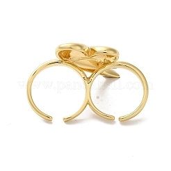 Rack Plating Heart Brass Open Cuff Double Rings for Women&nbsp;RJEW-G320-01G