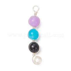 5Pcs 5 Styles Dyed Natural Malaysia Jade & Amethyst & Black Onyx(Dyed & Heated) & Rose Quartz & Labradorite Round Beaded Pendants&nbsp;PALLOY-JF04051-02