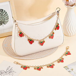 2Pcs Alloy Enamel Red Strawberry Charm Bag Decorative Chains&nbsp;HJEW-BBC0001-50