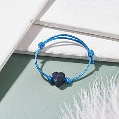 Natural Sodalite Heart Braided Cord Bracelet&nbsp;BJEW-JB07685-04