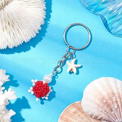 Tortoise Glass Seed Beads Pendant Keychain&nbsp;HJEW-MZ00105-01