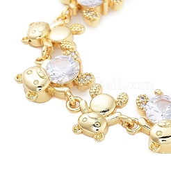 Rack Plating Brass Pave Cubic Zirconia Bear Link Chain Bracelets for Women&nbsp;BJEW-B109-02G-01