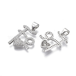 Brass Micro Pave Clear Cubic Zirconia Pendants&nbsp;KK-R133-051P-NF