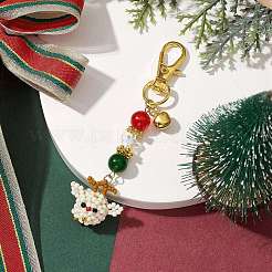 Christmas Santa Claus Handmade Glass Seed Beads Pendant Decorations&nbsp;HJEW-MZ00068-02