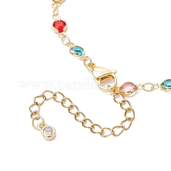 Brass & Colorful Glass Flat Round Link Chain Necklaces for Women&nbsp;NJEW-JN05451