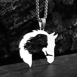 201 Stainless Steel Girl Cut Out Horsehead Pendant Necklaces for Women&nbsp;WGF6804-01