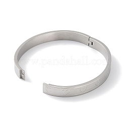 Non-Tarnish 304 Stainless Steel Grooved Heart Bangles&nbsp;BJEW-F464-15P