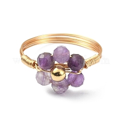 4Pcs 4 Style Natural Mixed Gemstone Beaded Flower Finger Rings Set&nbsp;RJEW-TA00074