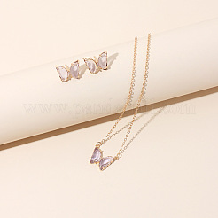 Butterfly Acrylic Rhinestone with Iron Pendant Necklaces & Stud Earrings Sets for Women&nbsp;WGFFCAF-05