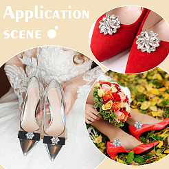4Pcs 2 Styles Flower Bowknot Iron Crystal Rhinestone Shoe Buckle Clips&nbsp;HJEW-GA00048