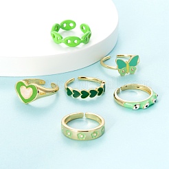 6Pcs 6 Style Spray Painted Brass & Brass Enamel & Micro Pave Cubic Zirconia Cuff Rings&nbsp;RJEW-LS0001-38