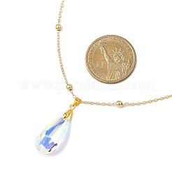 Clear AB Glass Faceted Pendant Brass Round Ball Cable Chain Necklaces for Women&nbsp;NJEW-JN05640-02