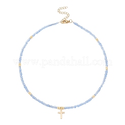 Brass Pendant Necklace with Glass Seed Beaded Chains for Women&nbsp;NJEW-JN04429
