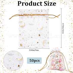 50Pcs Gold Stamping Moon & Star Organza Drawstring Gift Storage Bags&nbsp;OP-BBC0001-03A-01