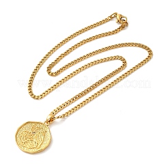 Brass Clear Cubic Zirconia Curb Chain Constellation Pendant Medal Necklaces for Women&nbsp;LS-NJEW-U010-01G-09