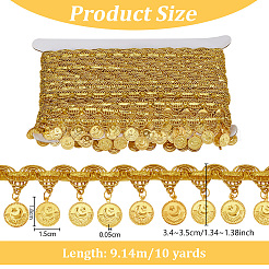 Polyester Braided Metallic Lace Trim with Metal Flat Round Tassel&nbsp;OCOR-WH0082-538