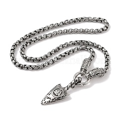 304 Stainless Steel Gragon Head King Box Chain Viking Arrowhead Pendant Necklaces for Men&nbsp;NJEW-K278-10AS