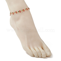 304 Stainless Steel Enamel Red Cherry Link Anklets for Women&nbsp;AJEW-AN00773