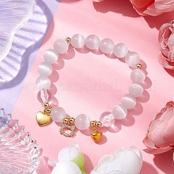 Cat & Bell & Heart Brass Charm Bracelets&nbsp;BJEW-JB10484-01