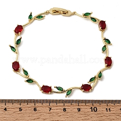 Leaf Brass Micro Pave Cubic Zirconia Link Chain Bracelets for Women&nbsp;BJEW-D455-01G-07