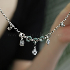 Natural Chalcedony Lucky Donut & Brass Fu Charm Anklets for Women&nbsp;FS-WG9BF59-01