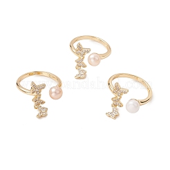 3Pcs Butterfly Brass Micro Pave Clear Cubic Zirconia Cuff Rings&nbsp;RJEW-JR00999