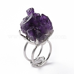 Natural Amethyst Nuggets Cuff Ring&nbsp;RJEW-G271-01P-02