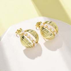 Round Brass Stud Earrings&nbsp;EJEW-D351-01G