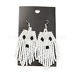 Glass Seed Braided Ghost Chandelier Earrings&nbsp;LS-EJEW-B012-02