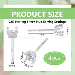 2 Pairs 925 Sterling Silver Stud Earring Settings&nbsp;STER-BC0002-89A