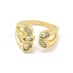 Rack Plated Brass Micro Pave Cubic Zirconia Horse Eye Open Cuff Rings for Women&nbsp;RJEW-Z039-04G