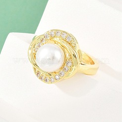 Brass Micro Pave Cubic Zirconia Finger Rings for Women&nbsp;RJEW-D340-02G-09