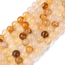 Natural Yellow Hematoid Quartz Round Beads Strands&nbsp;G-F266-09-6mm