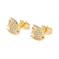 Fish Brass Micro Pave Clear Cubic Zirconia Stud Earrings&nbsp;EJEW-Z144-23G