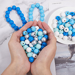 150Pcs 5 Colors Spray Painted Wood European Beads&nbsp;WOOD-GL0001-19