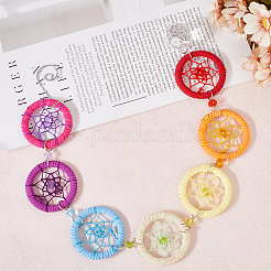 Handmade Rainbow Faux Suede & PP Plastic Woven Web/Net Pendant Decorations&nbsp;HJEW-WH20019-16P