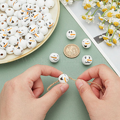 80Pcs 4 Styles Snowman Theme Printed Wood European Beads&nbsp;WOOD-PH0003-04A