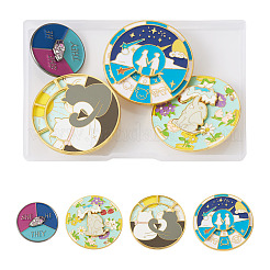 4Pcs 4 Style Elephant & Cat & Girl and Boy & Diamond Rotating Enamel Pins Set&nbsp;JEWB-TA0001-09