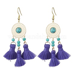 Flat Round 304 Stainless Steel Polycotton Tassel Chandelier Earrings&nbsp;EJEW-JE06452-03