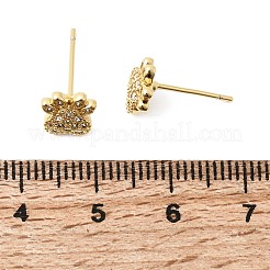 Paw Print Brass Micro Pave Clear Cubic Zirconia Stud Earrings&nbsp;EJEW-C186-04G