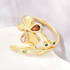 Brass Pave Cubic Zirconia Cuff Open Rings&nbsp;CU-CBACDF6-08G-01
