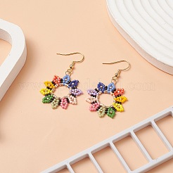 Glass Seed Beaded Sunflower Dangle Earrings&nbsp;EJEW-MZ00047